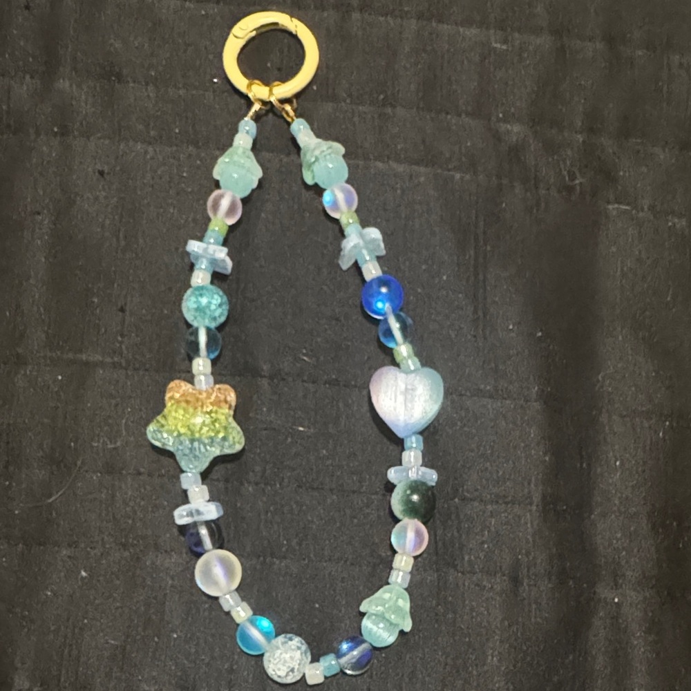 Handmade Blue & Green Beaded Heart keychain - Women Jewelry